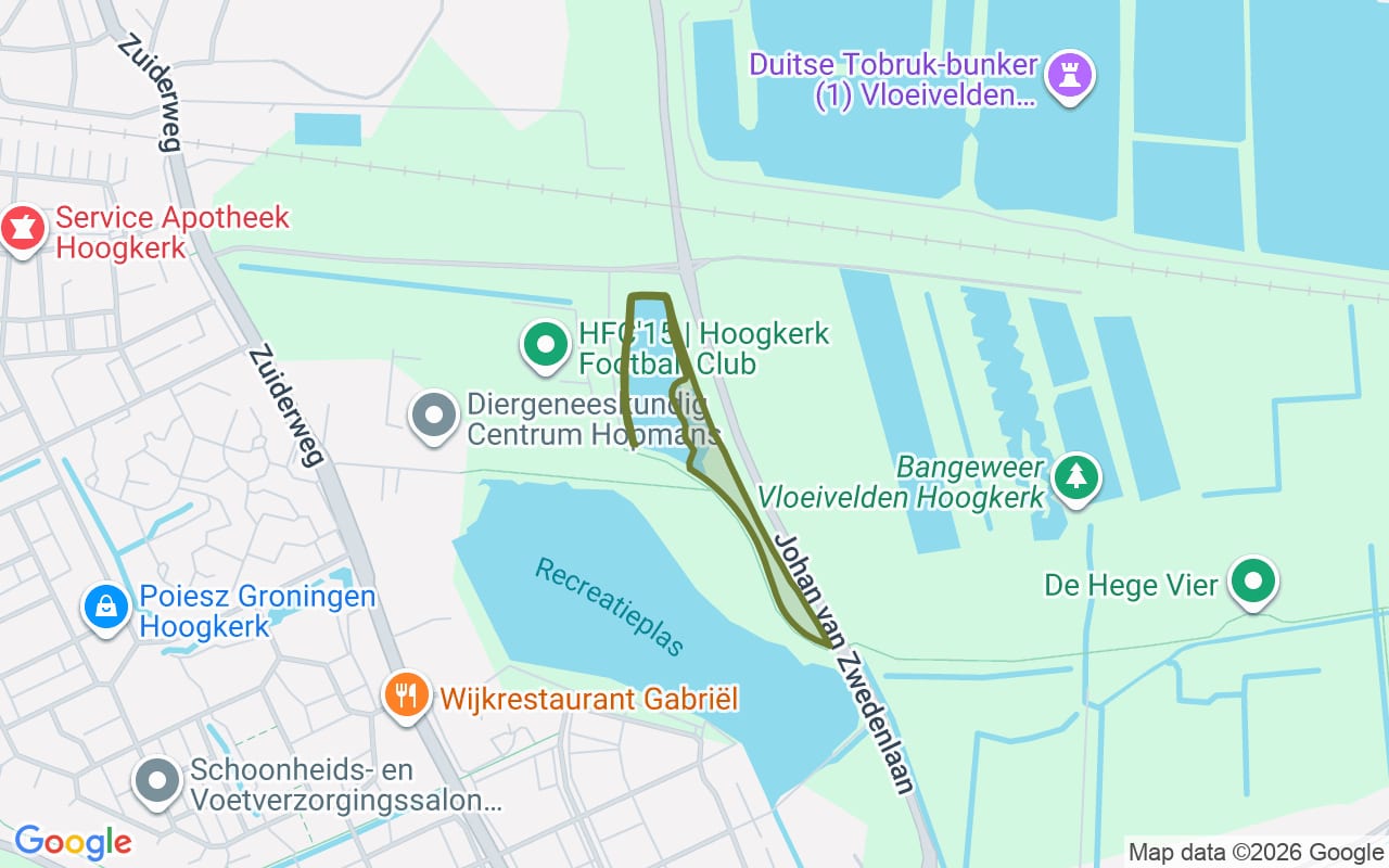 Losloopgebied Hondenlosloopgebied Ten oosten van de sportvelden, tussen De Verbetering en Johan van Zwedenlaan. Rondom waterpartij
